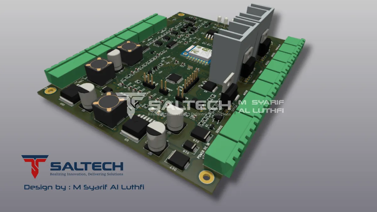 Render 3D board daya dengan heatsink