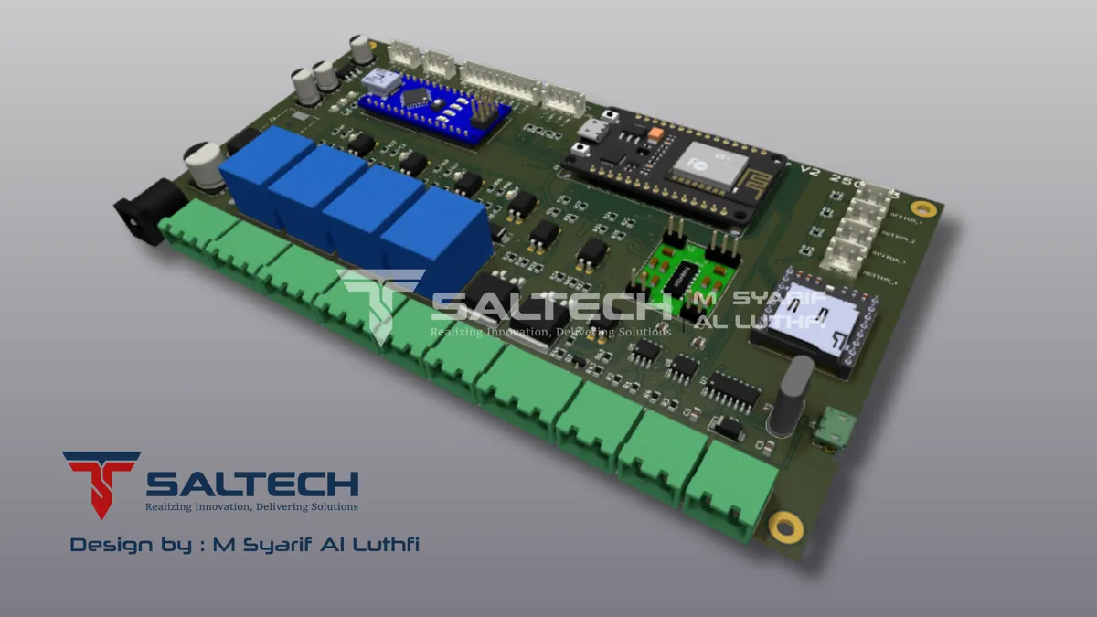 Render 3D board relay dan modul wireless